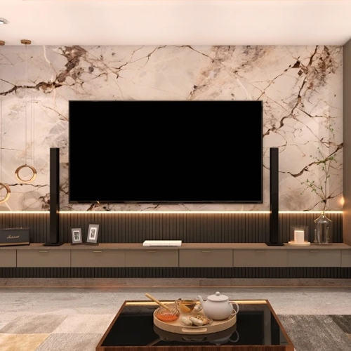 premium tv unit with cabinets and lighting